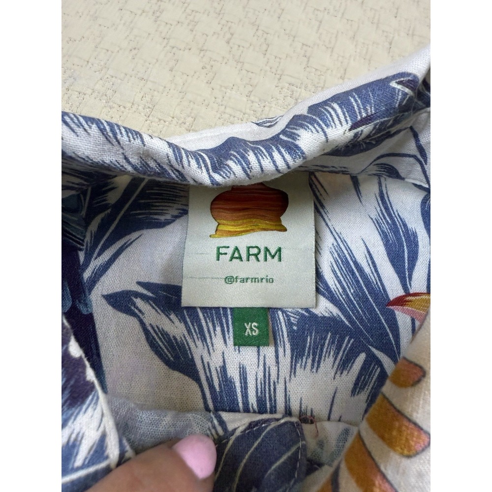 Farm Rio Bird Tropical Print Short Sleeve Button Shirt Size XS Linen Blend - Picture 7 of 10